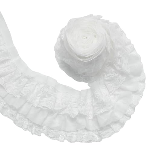 UNICRAFTALE 4.37 Yards 3 Lagiger Plissierter Organza Spitzenrandbesatz 4 Zoll Gerafftes Rüschen Chiffonband Weißer Plissierter Randbesatz Stoff Zum Nähen von Stoffen Bestickte Applikationen Hochzeiten von UNICRAFTALE