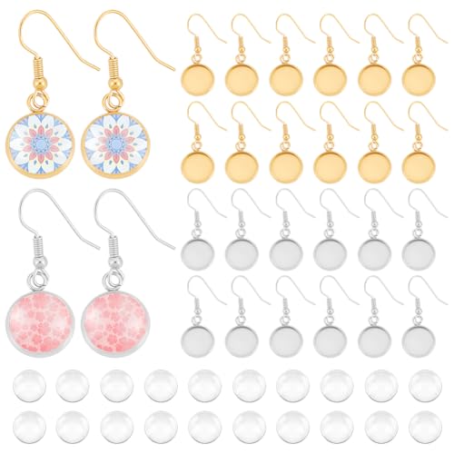 UNICRAFTALE 40 Set 2 Farben Flache Runde Ohrhänger Sets Edelstahl Tablett 12mm Blanke Gewölbte Ohrhänger Transparenter Glas Cabochon Mit Ohrhaken Für Die Herstellung von DIY Ohrringen Und Schmuck von UNICRAFTALE