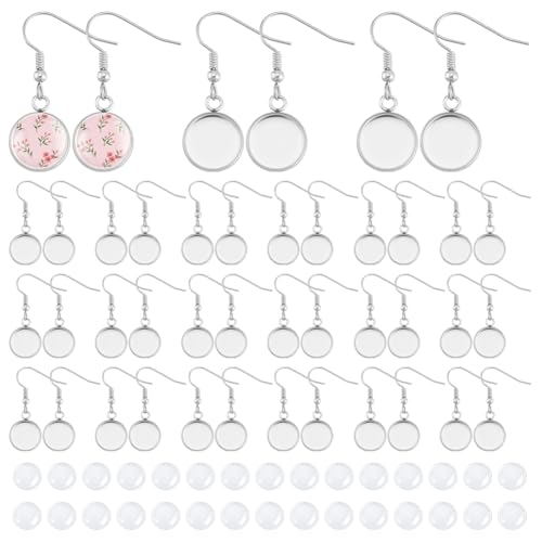 UNICRAFTALE 40 Set 80 Stück Leeres Gewölbtes Lünettentablett 12mm Edelstahl Flach Rund Ohrhänger Bastelset Mit Transparenten Glas Cabochon Fassungen Ohrhaken Zur Schmuckherstellung von UNICRAFTALE