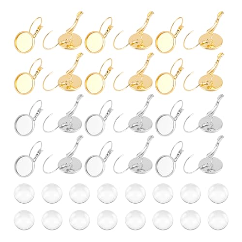 UNICRAFTALE 40 Sets 2 Farben DIY Cabochon Rohlinge Ohrring 304 Edelstahl Ohrring Lünetten 12mm Flach Rund Rohlinge Ohrring Zubehör Metall DIY Ohrringe Mit Glas Cabochons Für Schmuckherstellung von UNICRAFTALE