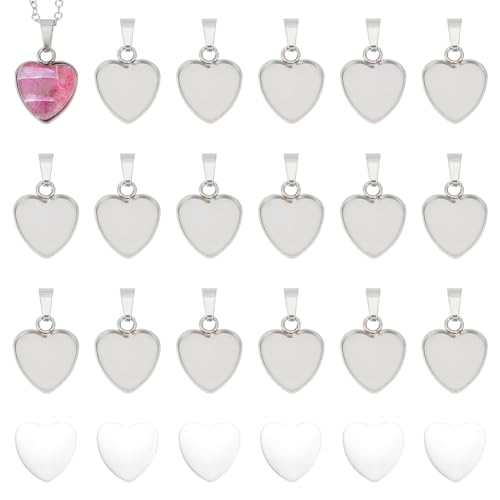 UNICRAFTALE 40 Sets 304 Edelstahl DIY Blanko Herz Anhänger Herstellungsset Blanko Kuppel Lünette Tabletts Basis Charms Mit Glas Cabochons Anhänger Cabochon Fassungen Für Die Schmuckherstellung von UNICRAFTALE