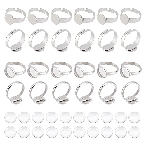 UNICRAFTALE 40 Sets Verstellbare Edelstahl Fingerringe Komponenten Runde Pad Ring Basis DIY Leere Ringablage Und Glas Cabochons Fingerring Herstellungs Kits Innendurchmesser 17 mm Fach: 10 mm von UNICRAFTALE