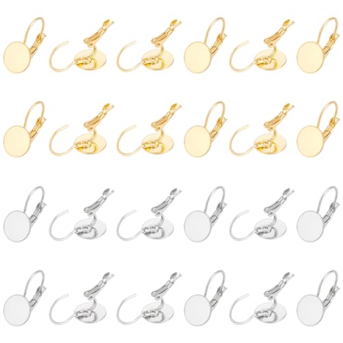 UNICRAFTALE 40 Stück 2 Farben Cabochon Rohlinge Clip 0hrringe Tablett Ohrklipser Gold Ohrringe Selber Machen Set Nicht Piercing Ohr Manschette Edelstahl Ohrclips DIY Ohrringe Herstellung von UNICRAFTALE