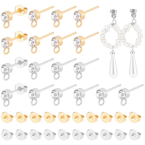 UNICRAFTALE 40 Stück 2 Farben Strasssteinen Ohrstecker Goldener Ohrring Ohrstecker Edelstahl Mit 40 Stück Ohrmuttern Edelstahl Ohrstecker Zur Herstellung von DIY Ohrringen Und Schmuck von UNICRAFTALE