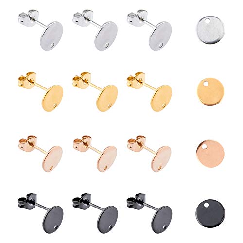 UNICRAFTALE 40 Stück 4 Farben 8mm Flache Runde Ohrstecker Edelstahl DIY Ohrstecker 0.8 mm Stift Vakuumbeschichtung Ohrringpfosten Mit Ohrmuttern Für DIY Ohrring Schmuckherstellung von UNICRAFTALE