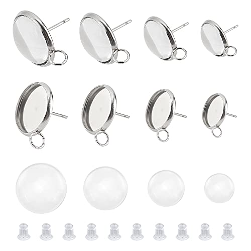 UNICRAFTALE 40 Stück 4 Tablett Ohrstecker Rohlinge 304 Edelstahl Ohrring Rohlinge Transparente Glas Cabochons Ohrring Und Silikon Ohrmuttern Für DIY Ohrring Schmuckherstellung von UNICRAFTALE