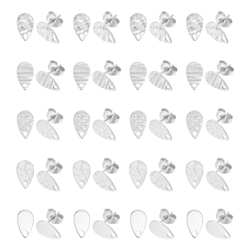 UNICRAFTALE 40 Stück 5 Stile Tropfenohrstecker Ohrstecker Aus Edelstahl Strukturierter Ohrstecker Mit Schlaufen Mit Ohrringverschlüssen Ohrstecker Für DIY Ohrringe Schmuckherstellung von UNICRAFTALE