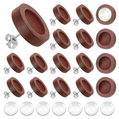 UNICRAFTALE 40 Stück Cabochon Ohrstecker Rohlinge Holz Ohrringe Selber Machen Set Flache Runde Tablett Ohrringe Ohrstecker zum Basteln Holz Ohrringe Für DIY Ohrstecker Rohlinge Herstellung von UNICRAFTALE