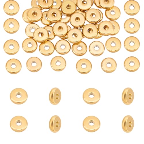 UNICRAFTALE 40 Stück Edelstahl Abstandsperlen 10mm Flache Runde Perlen Goldene Perlen Lose Perlen Rondellperlen Metallperlen Glatte Perlen Fundstücke Für Die Herstellung von DIY Halsketten Und Schmuck von UNICRAFTALE