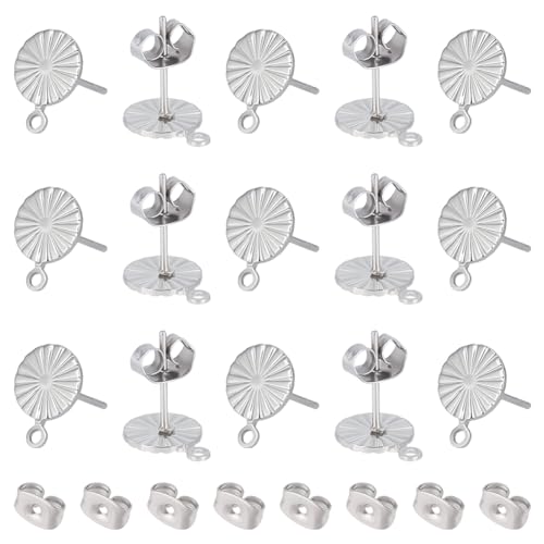 UNICRAFTALE 40 Stk Textur Ohrstecker Edelstahl Flache Runde Ohrstecker Metall DIY Ohrstecker Mit Horizontalen Schlaufen DIY Ohrring Zubehör Rohlinge Ohrstecker Für DIY Ohrringe Schmuckherstellung von UNICRAFTALE