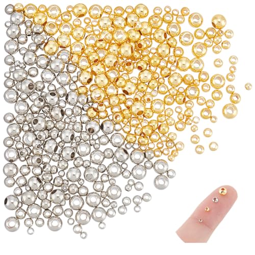 UNICRAFTALE 400 Stück 2 Farben 4 Größen 18 Karat Vergoldete Abstandsperlen 2-4mm Runde Perlen Quetschperlen Glatte Metallperlen Lose Perlen Für Die Herstellung von DIY Armbändern Anhängern Und Schmuck von UNICRAFTALE