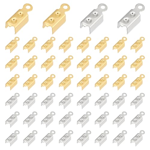 UNICRAFTALE 400 Stück 2 Farben Klappbare Crimp Enden Umklappbare Kordelenden 4mm Innendurchmesser Terminatoren Klemmenden Lederband Endverschlüsse Goldener Schmuckverbinder Für Armbänder von UNICRAFTALE