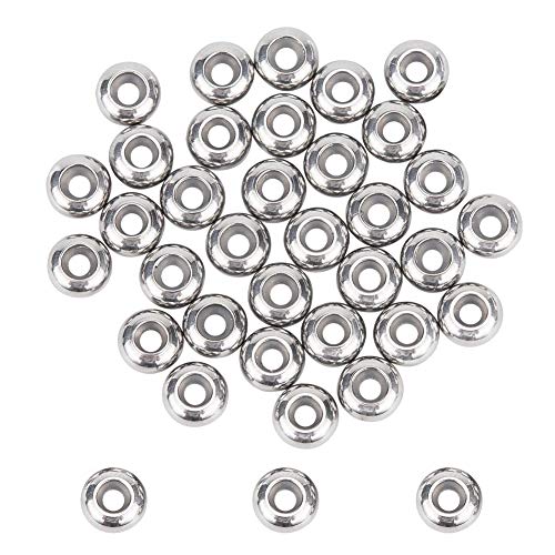 UNICRAFTALE 40 Stk 6mm Rondelle Stopper Perlen 304 Edelstahl Slider Perlen Mit Kunststoff 1mm Kleines Loch Lose Perle Metallperlen Fidning Für DIY Armbänder Schmuckherstellung von UNICRAFTALE