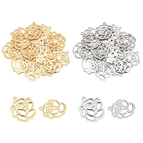 UNICRAFTALE 40pcs 2 Farben Hohlblumenförmige Anhänger, Edelstahl Strukturierte Charms 1mm Metall Blumen Charms Für DIY Anhänger Armband Halskette Schmuck Handwerk von UNICRAFTALE