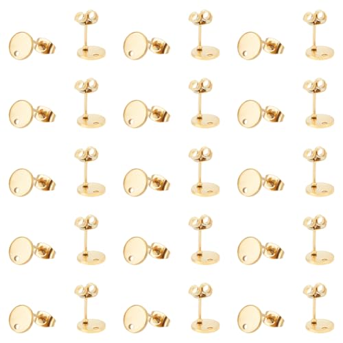 UNICRAFTALE 40pcs Golden Ohrstecker Ohrring Findings Flache Runde Ohrringe mit Ohrmuttern Edelstahl Ohrringe mit Schleife Ohrstecker Flachen Platte für Ohrring Schmuck Machen Pin 0,8 mm von UNICRAFTALE