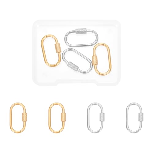 UNICRAFTALE 4pcs 2 Farben Edelstahlschraube Karabiner Schloss Charms, Metall Oval Schnalle Anhänger, Geometrisches Muster Verschlüsse Anhänger Verwendung Für DIY Halsketten Herstellung Handwerk von UNICRAFTALE