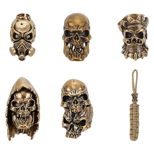 UNICRAFTALE 5 Stück 5 Stile Totenkopf Perlen Europäische Perlen Antikes Gold Skelett Perlen Halloween Perlen Totenkopf Lose Abstandsperlen Metall Paracord Perle Zur Schmuckherstellung Loch 4-5.5mm von UNICRAFTALE