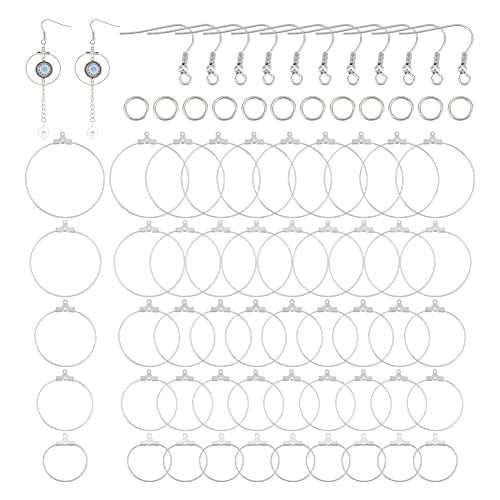 UNICRAFTALE 50 Stk Ohrhänger Herstellungsset Creolen Ohrring Set Edelstahl Creolen Ohrringe Zubehör Mit Ohrhänger Mit 60 Ohrringhaken 60 offenen Biegeringen Für Die DIY Schmuckherstellung von UNICRAFTALE