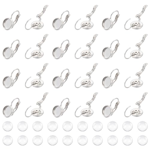 UNICRAFTALE 50 Sets 8 mm Cabochon Rohlinge Leverback Ohrringe Flache Runde Tablett Ohrringe Lünettenfassungen Ohrringe Selber Machen Set Hebel Zurück Ohrring Edelstahl DIY Ohrringe Herstellung von UNICRAFTALE