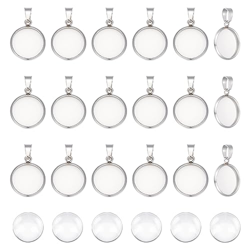 UNICRAFTALE 50 Sets Cabochon Anhänger 304 Edelstahl Runde Cabochon Halsketten Anhänger Mit Klemmbügeln 12 mm Rohlinge Lünetten Anhänger Mit Glas Cabochon Für Die DIY Schmuckherstellung von UNICRAFTALE