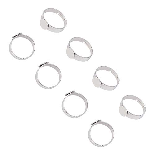 UNICRAFTALE 50 Stück 8mm Edelstahl Einstellbare Fingerringe Pad-Ring Basis Zubehör Flachrund Cabochon Ringe Rohlinge Ringe Lünette für Ringherstellung von UNICRAFTALE