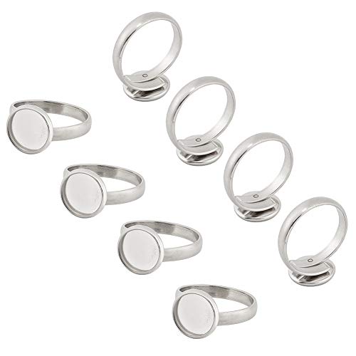 UNICRAFTALE 50 Stück Edelstahl Einstellbare Fingerringe Flach Rund Pad Ring Cabochon Ring Basis Blank Lünette Fingerringe für Handwerk Fingerringe Schmuckherstellung (Fach: 10mm) von UNICRAFTALE