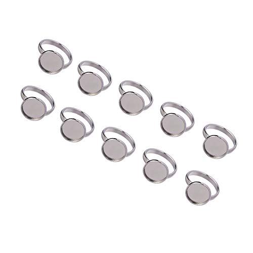 UNICRAFTALE 50 Stück Edelstahl Einstellbare Fingerringe Flachrund Pad Ring Cabochons Tabletts Ringe Rohlinge Ringe Lünette Cabochon Ring Set für die Herstellung von Ringen (Fach: 12mm) von UNICRAFTALE