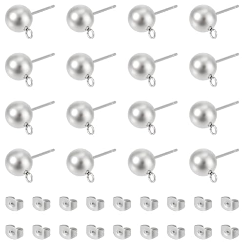 UNICRAFTALE 50 Stück Kugel Ohrstecker Mit Schlaufe Ohrstecker Kugel Ohrstecker Aus Edelstahl Mit Ohrverschluss Runde Ohrstecker Für DIY Ohrring Schmuckherstellung Zubehör 19x8x8mm von UNICRAFTALE