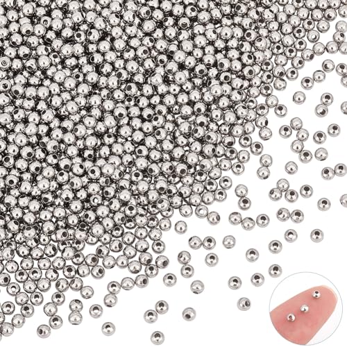 UNICRAFTALE 500 Stück Edelstahl Perlen 1,2mm Loch Distanzperlen 3mm Winzige Runde Abstandsperlen Metall Zwischenperlen Armbänder Perlen DIY Schmuck Abstandsperlen Beads for Jewellery Making, 3x2mm von UNICRAFTALE