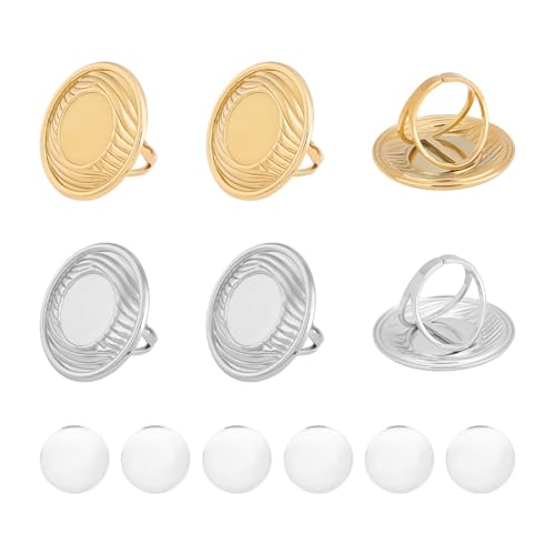 UNICRAFTALE 6 Set 2 Farben Blanke Gewölbte Halbrunde Ring Cabochons Blanke Ringe Pad Ringschale 16mm Basisring Offene Manschette Fingerringe Cabochons Basis Lünettenschale Für Ringe DIY Schmuck von UNICRAFTALE