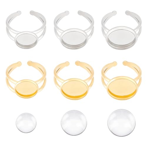 UNICRAFTALE 6 Sets 2 Farben Fingerring Rohlinge Gold Ringlünetten Rohlinge Edelstahl Verstellbare Leere Cabochon Ringeinstellungen Ringe Basis Kit Ringbasis Zubehör Für Die Ringherstellung von UNICRAFTALE