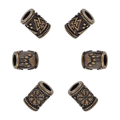 UNICRAFTALE 6 Stk 3 Stile Europäische Perlen Edelstahl Große Lochperlen Abstandsperlen Säulenperlen Mit Bärentatzenabdruck Helm Ehrfurcht Antik Bronze Metallperlen Für DIY Armband Schmuckherstellung von UNICRAFTALE