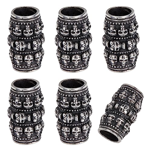 UNICRAFTALE 6 STK Säule Schädel Perlen 304 Edelstahl Perlen Antikes Silber Abstandsperlen Europäische Perlen Metallperlen Halloween Skeleton Perlen Für DIY Armbänder Schmuckherstellung Dekoration von UNICRAFTALE