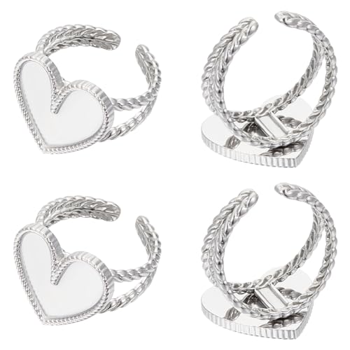 UNICRAFTALE 6 Stück Herz Fingerring Rohlinge Ringlünetten Rohlinge Edelstahl Verstellbare Leere Cabochon Ringeinstellungen Ringe Basis Kit Cabochon Basis Ringbasis Zubehör Für Die Ringherstellung von UNICRAFTALE