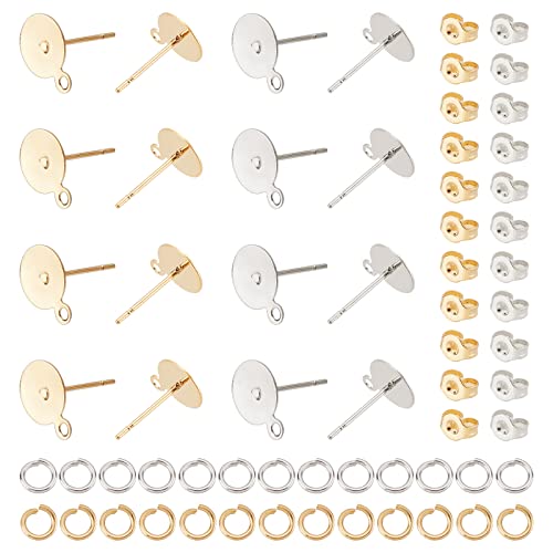 UNICRAFTALE 60 Sets 2 Farben Flache Runde Ohrstecker 304 Edelstahl Rohling Ohrstecker Flach Rund Rohling Ohrstecker DIY Ohrringe Zubehör Basteln Mit Biegeringen Für DIY Ohrring Schmuckherstellung von UNICRAFTALE