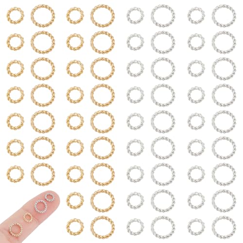 UNICRAFTALE 60 Stück 2 Farben 2 Größen 24 Karat Vergoldete Biegeringe Geschlossene Biegeringe 6/8mm Runde Ringe Gelötete Gedrehte Biegeringe Metallverbinderringe Für Die Herstellung von Ohrringen von UNICRAFTALE