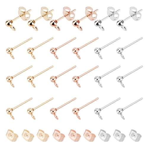 UNICRAFTALE 60 Stück 3 Farben 3 mm Kugel Ohrstecker Edelstahl Ohrstecker Ohrstecker Mit Ohrring Rückseiten Für DIY Schmuckherstellung, 0.8mm von UNICRAFTALE