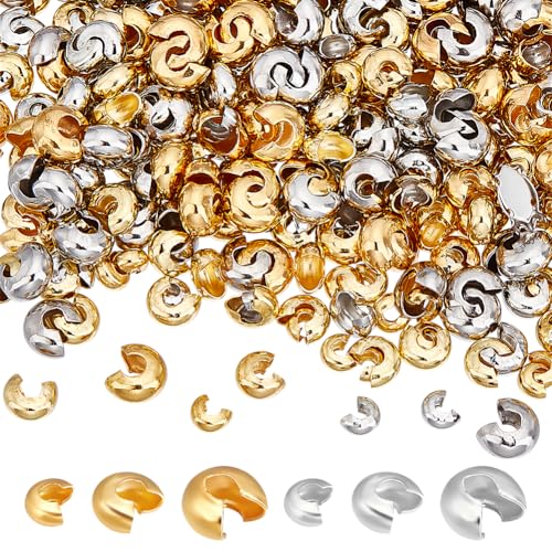 UNICRAFTALE 600 Stück 3 Größen 2 Farben Quetschperlen 3/4/5mm Quetschperlen Abdeckungen Perlen Endspitze Halbrunde Offene Quetschperlen Knotenabdeckungen Für DIY Armbändern Und Halsketten Mit Schmuck von UNICRAFTALE