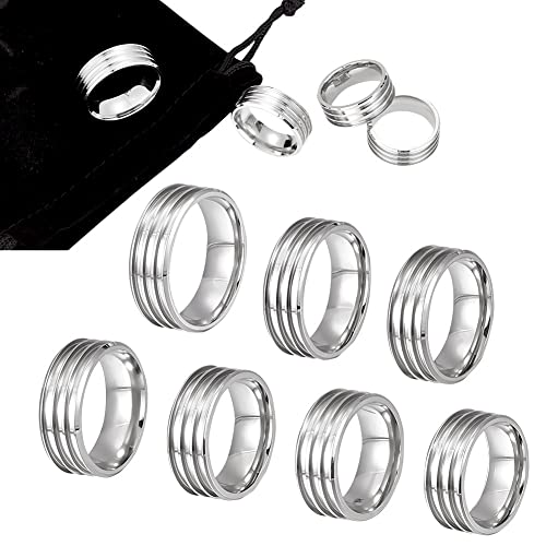 UNICRAFTALE 7 Stück 7 Größen Edelstahl Dreifach Gerillter Rohlingskernring Mit Samtbeuteln Gerillte Fingerringe Set Runder Leerer Ring Für Die Herstellung von Inlay Ringen Schmuck Eheringen von UNICRAFTALE