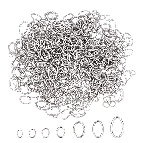 UNICRAFTALE 700Stk 7 Größen 3-10mm Ovale Sprungringe 18-24 Gauge Offene Biegeringe Edelstahl Schmuckringe Metall Springringe Für Schlüsselanhänger, Armbänder, Halsketten DIY Schmuckherstellung von UNICRAFTALE