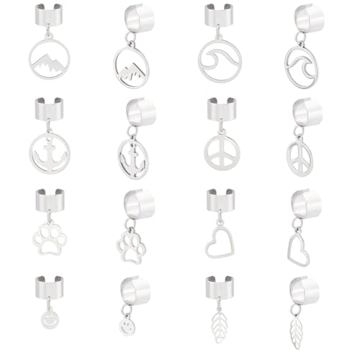 UNICRAFTALE 8 Paar 8 Stile Edelstahl Ohrmanschetten Ohrringe Mit Herz Blatt Charms Nicht Durchbohrte Ohrclips Knorpel Ohrring Clip Offene Ohrclips Ohrringzubehör Für Frauen von UNICRAFTALE