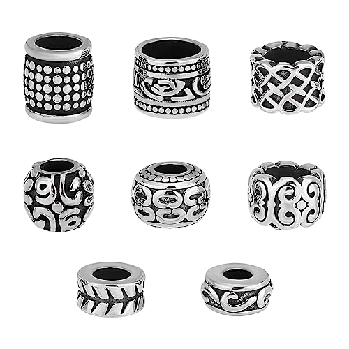 UNICRAFTALE 8 STK Antik Silber Europäische Perlen Edelstahl Säulen Perlen 4.5~8mm Großes Loch Haarperle Metall Abstandsperlen Europäische Perlen Für Armbänder Schmuckherstellung von UNICRAFTALE