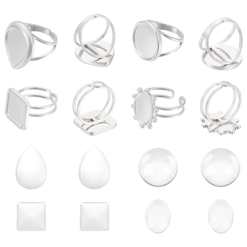 UNICRAFTALE 8 Set 4 Stile Fingerring Rohlinge Ringlünetten Rohlinge Edelstahl Verstellbare Leere Cabochon Ringeinstellungen Ringe Basis Kit Cabochon Basis Ringbasis Zubehör Für Die Ringherstellung von UNICRAFTALE