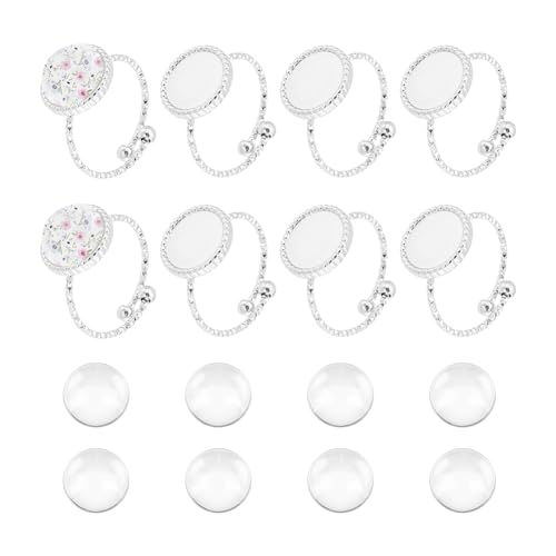 UNICRAFTALE 8 Set Fingerring Rohlinge Ringlünetten Rohlinge Edelstahl Verstellbare Leere Cabochon Ringeinstellungen Ringe Basis Kit Cabochon Basis Ringbasis Zubehör Für Die Ringherstellung von UNICRAFTALE