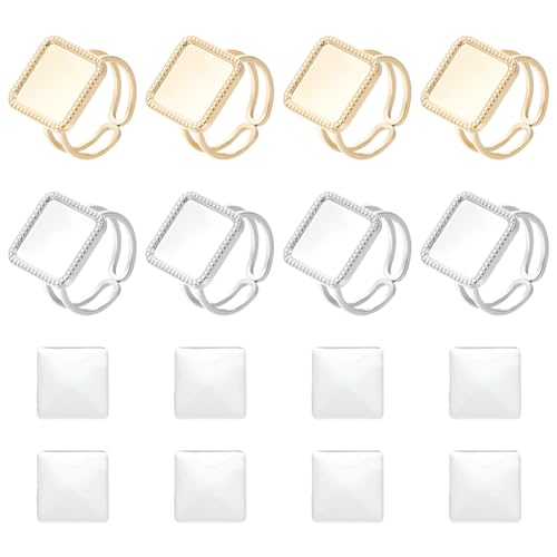 UNICRAFTALE 8 Sets 2 Farben Fingerring Rohlinge Gold Platz Ringlünetten Rohlinge Edelstahl Verstellbare Leere Cabochon Ringeinstellungen Ringe Basis Kit Ringbasis Zubehör Für Die Ringherstellung von UNICRAFTALE