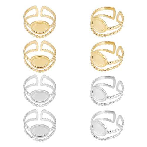 UNICRAFTALE 8 Stk 2 Farben Fingerring Rohlinge Gold Ringlünetten Rohlinge Edelstahl Verstellbare Leere Cabochon Ringeinstellungen Ringe Basis Kit Ringbasis Zubehör Für Die Ringherstellung von UNICRAFTALE