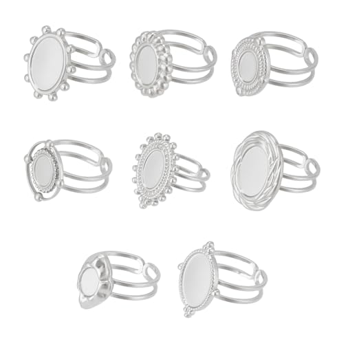 UNICRAFTALE 8 Stück 8 Stile Ovale Cabochon Lünette Blanke Tablett Ringsockel Edelstahl Fingerring Komponenten Offene Verstellbare Manschettenring Rohlinge Ring Einstellungen Ring Schmuckherstellung von UNICRAFTALE