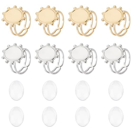 UNICRAFTALE 8 Stück 2 Farben Fingerring Rohlinge Gold Ovaler Ringlünetten Rohlinge Edelstahl Verstellbare Leere Cabochon Ringeinstellungen Ringe Basis Kit Ringbasis Zubehör Für Die Ringherstellung von UNICRAFTALE