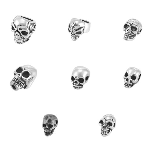 UNICRAFTALE 8 Stück Totenkopf Perlen 8 Stilen 304 Edelstahl Abstandshalter Perlen Antikes Silber Totenkopfkopf Lose Perlen Totenkopf Europäische Perlen Metallperlen Für Armbänder Schmuckherstellung von UNICRAFTALE