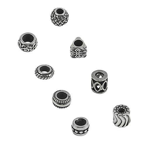 UNICRAFTALE 8 Styles Europäische Perlen 4-5mm Perlen Mit Großem Loch 8 Stück Edelstahl Lose Perlen 8-12mm Antik Silber Metallperlen Für Frauen Männer Schmuckherstellung von UNICRAFTALE